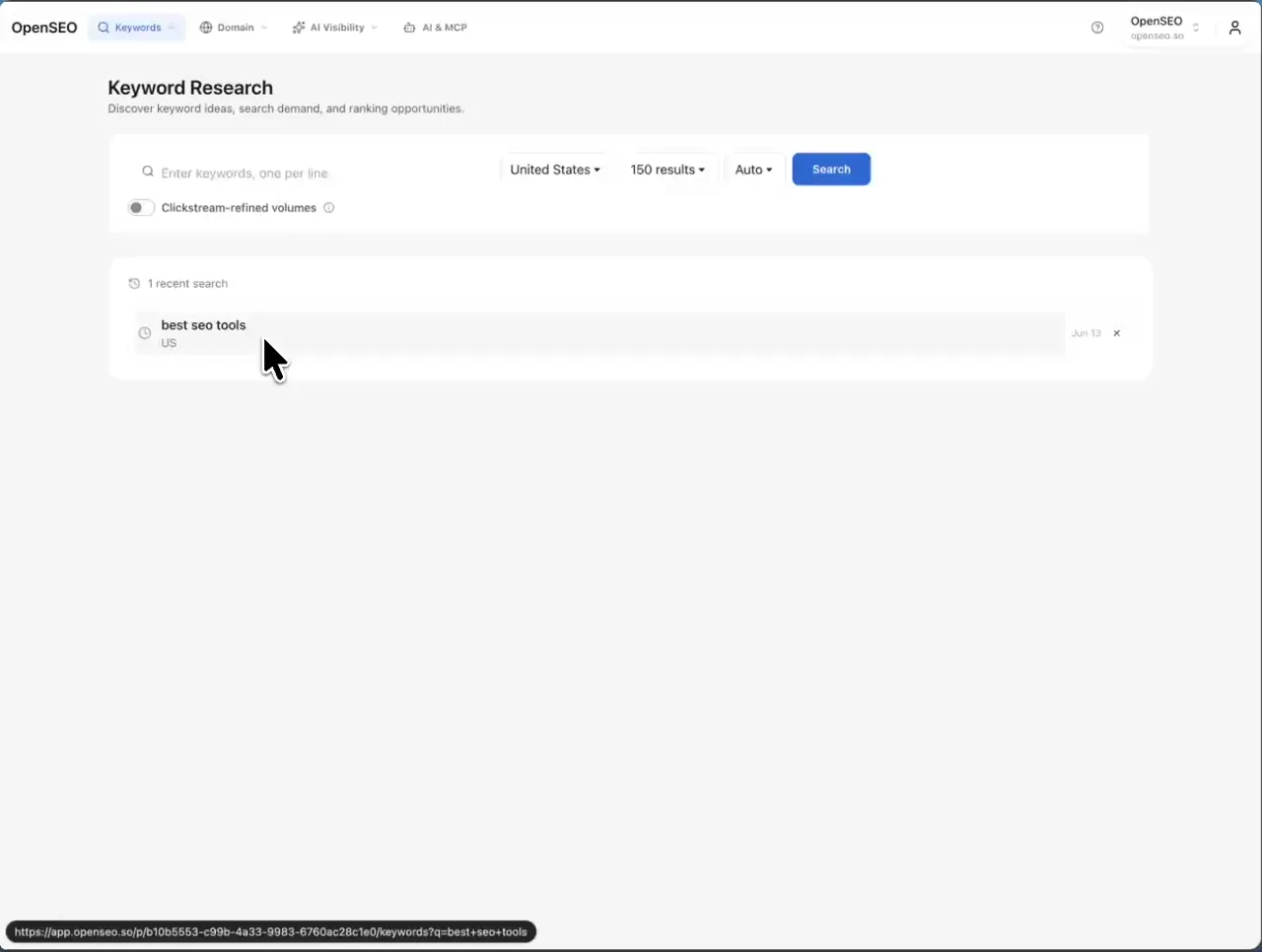 Findable keyword research dashboard